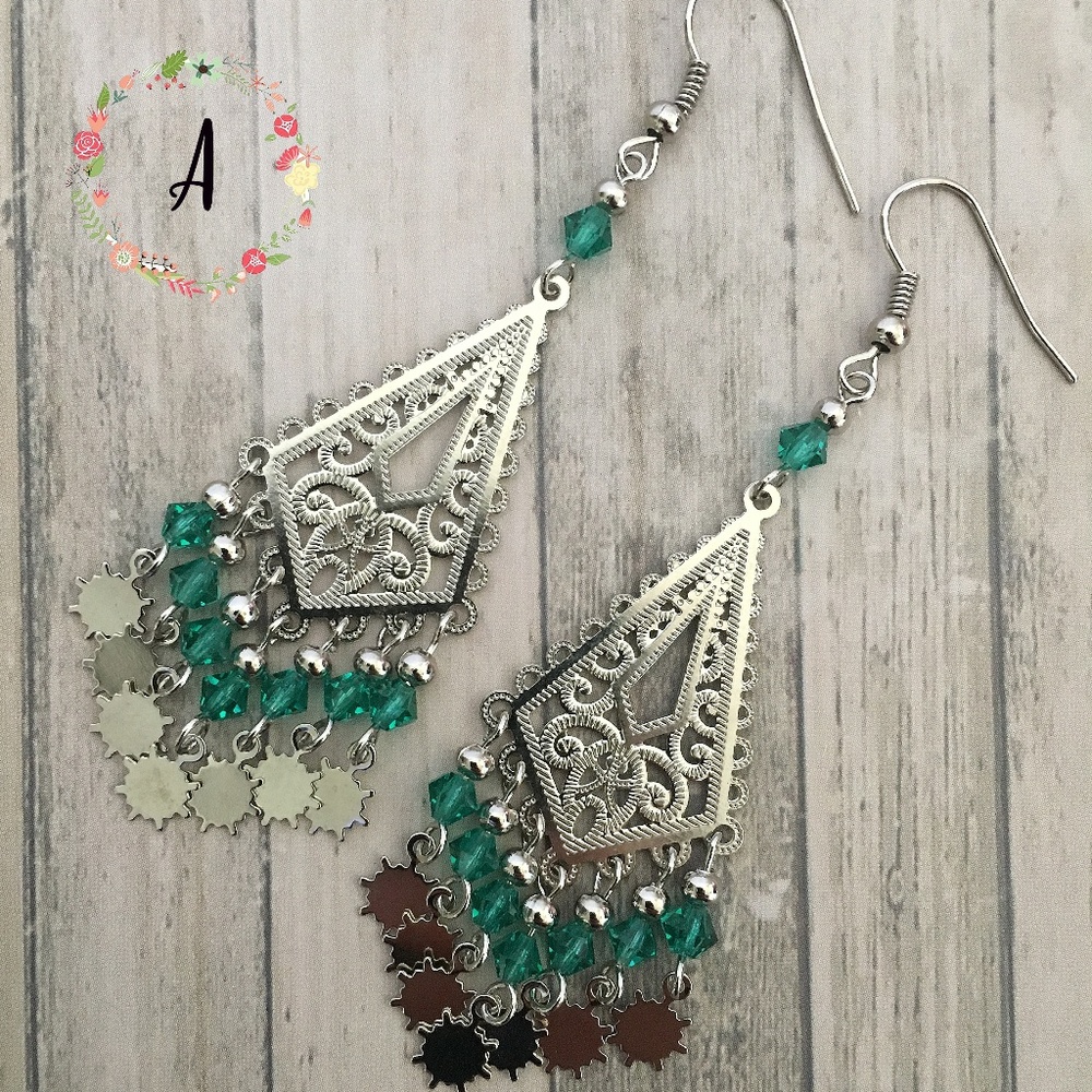 Boho Green emerald swarovsky crystal Earrings